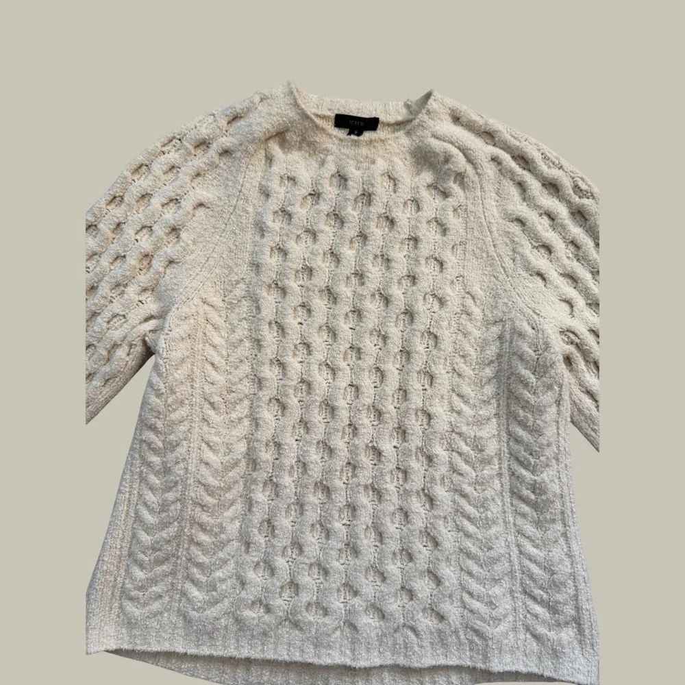 J. Crew Cream Boucle Cable Knit Sweater Bell Sleeve Womens Small Ivory Chunky